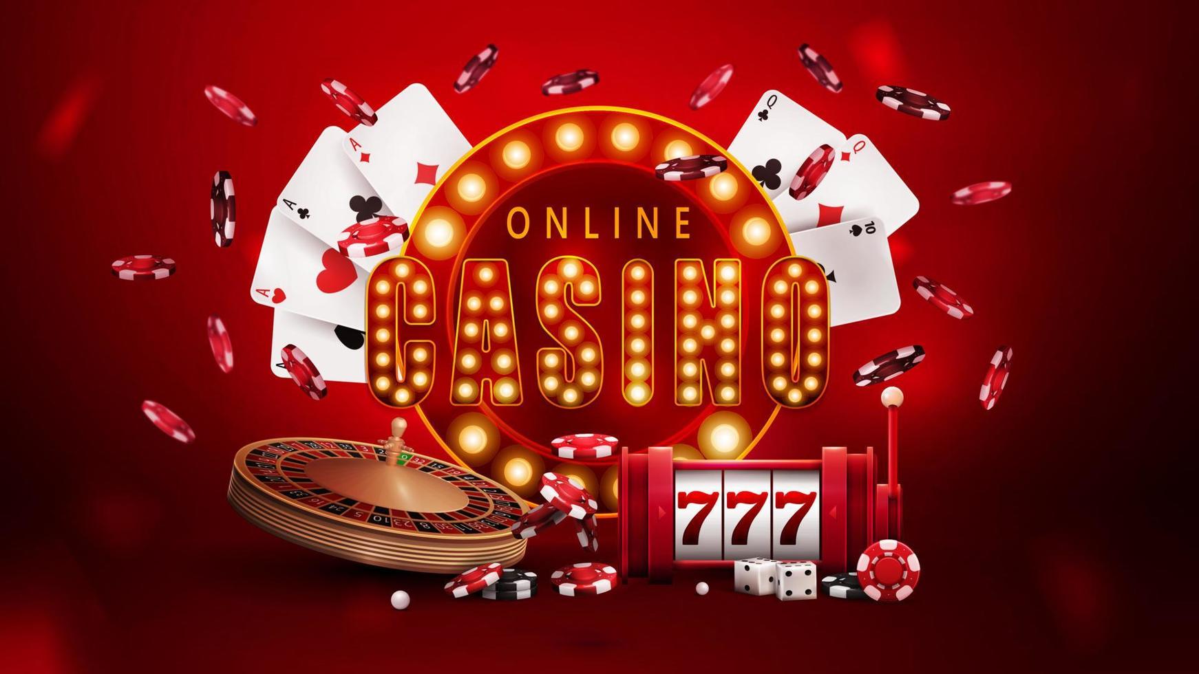 online-casino-red-poster-with-retro-signboard-slot-machine-casino-roulette-poker-chips-and-playing-cards-vector