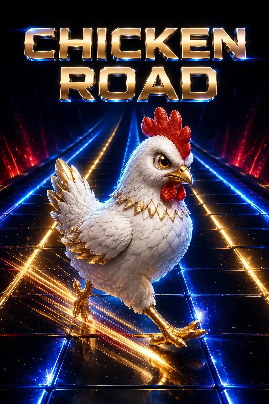 Kheloexch Chicken Road game image featuring a chicken crossing a challenging path in a colourful online gaming experience.