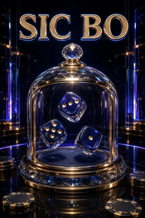 Kheloexch Sic Bo image featuring three dice and a premium classic online gaming experience.